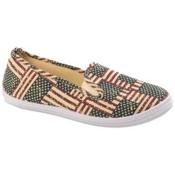 Outlet π Ashley-Blue Flats π© Womens Ashley Blue Twin Gore Flag Canvas Slip Ons π